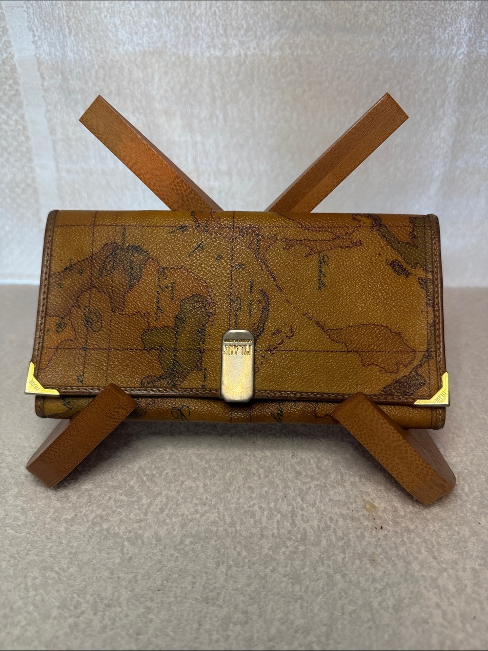 Alviero Martini World Map Prima Classe Tan Brown Clutch Wallet